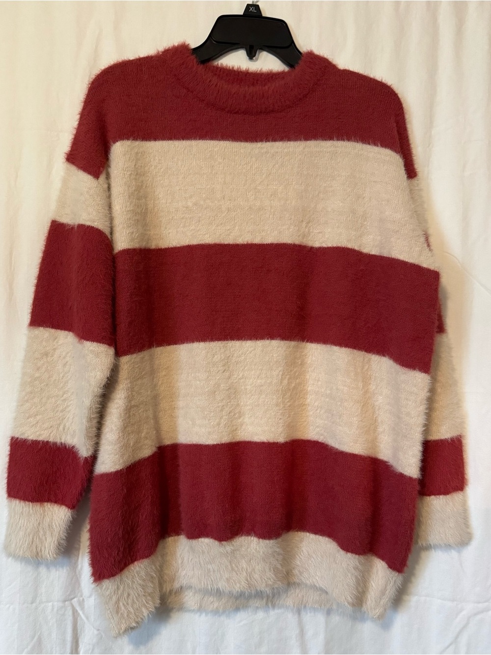 First Love by Lovelyn Fuzzy Striped Sweater – Women’s Small Red & Cream